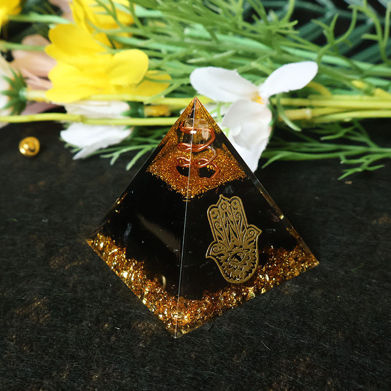 Resin - Hamsa Hand Resin Crystal Pyramid Black