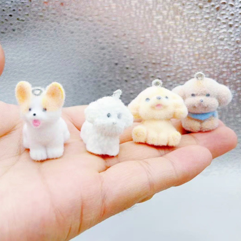 Resin - 10pcs Flocked Dog Cartoon 3D Animal